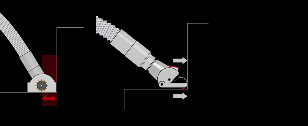Diagram showing Dyson tangle free turbine tool getting into the corner of the stairs