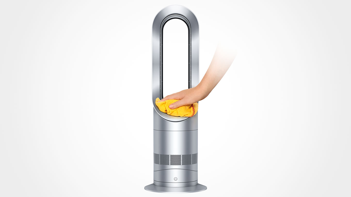 The Dyson AM09 ファンヒーター（ブラック／ニッケル） bladeless fan heater. Easy to clean. With no awkward safety grilles or blades, Dyson fan heaters are quick and easy to clean.